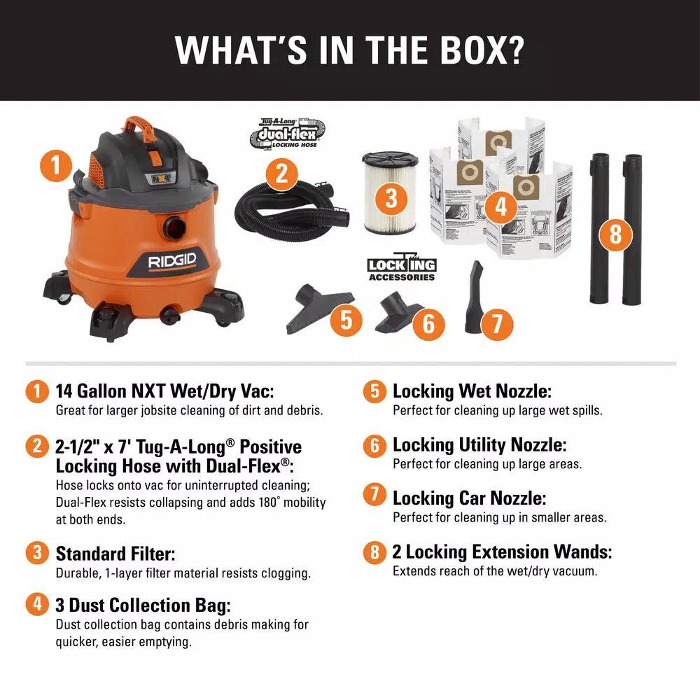 RIDGID 14 Gal. 6.0 Peak HP NXT Wet/Dry Shop Vacuum with 2.5 in. Hose and Accessories