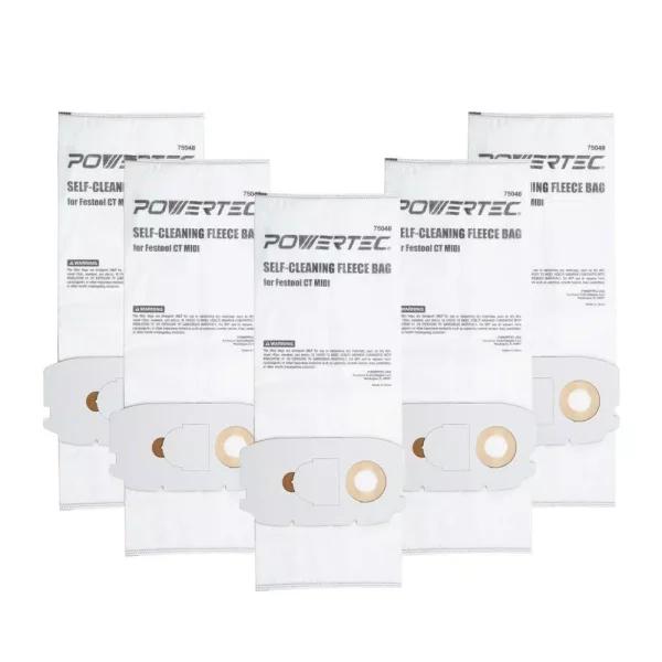 POWERTEC Self-Cleaning Replacement Filter Bags for Festool CT Midi (498411) - 5-Pack