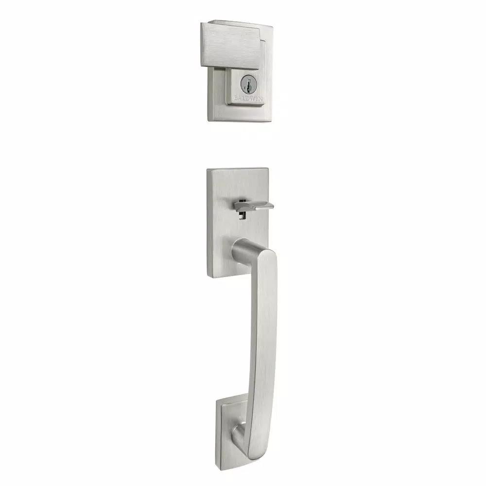 Baldwin Prestige Spyglass Single Cylinder Satin Nickel Handleset with Square Lever and SmartKey Security