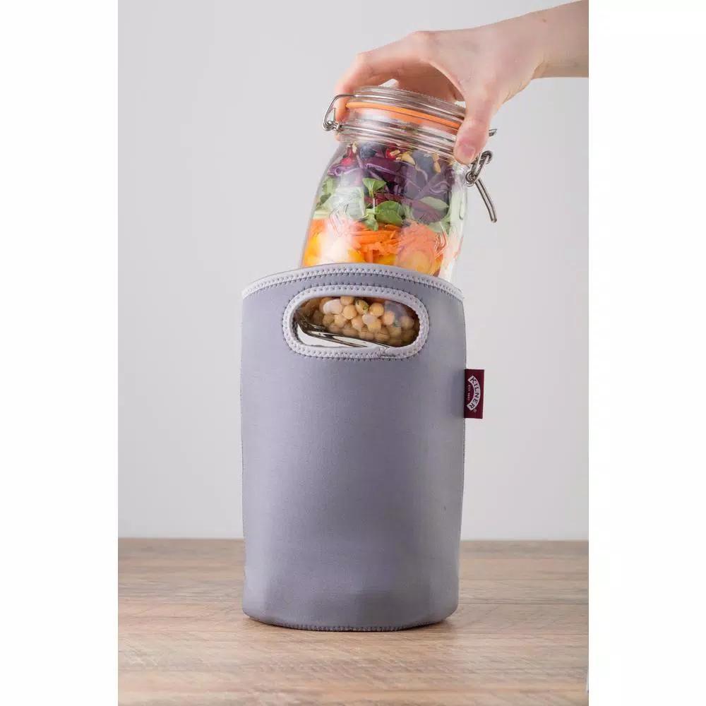 Kilner 34 oz Glass Make and Take Salad Jar Set with Neoprene Pouch and Stainless Steel Spork