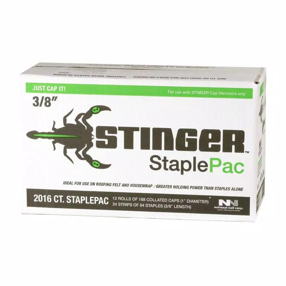 Stinger 3/8 in. StaplePac 21 Gauge Galvanized Steel Staples and Caps, 2016 Count