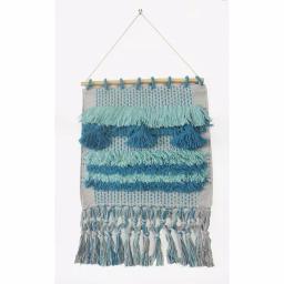 LR Home Coast Gray & Teal Fringed Tufted Cotton Wall Tapestry - Bohemian Coastal Wall Hanging thumbnail 1