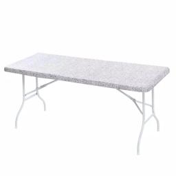 Brielle Home 30x72" Cotton Fabric Fitted Table Cover, Grey Granite Stone Pattern thumbnail 1