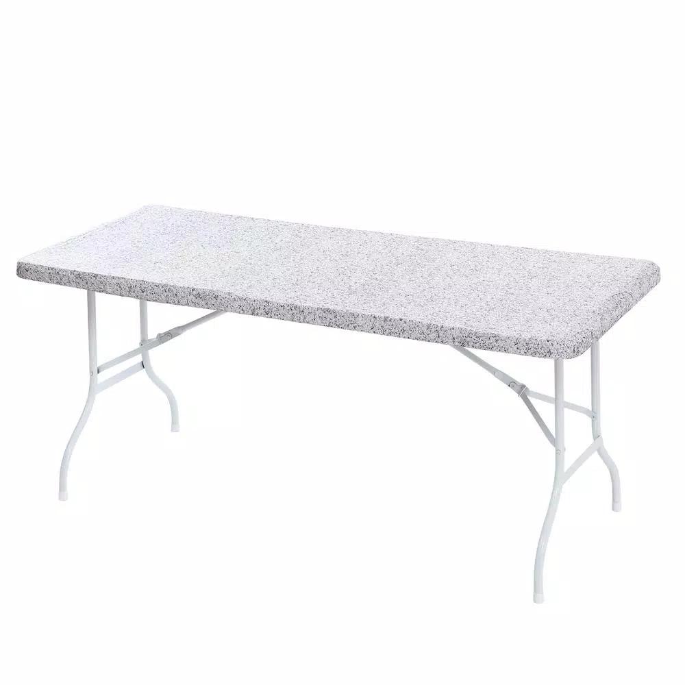 Brielle Home 30x72" Cotton Fabric Fitted Table Cover, Grey Granite Stone Pattern