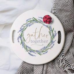 P Graham Dunn Gather Together White Decorative Round Wood Tray with Handles thumbnail 1
