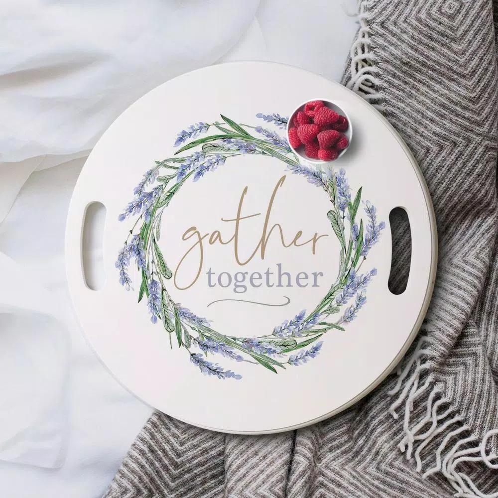 P Graham Dunn Gather Together White Decorative Round Wood Tray with Handles