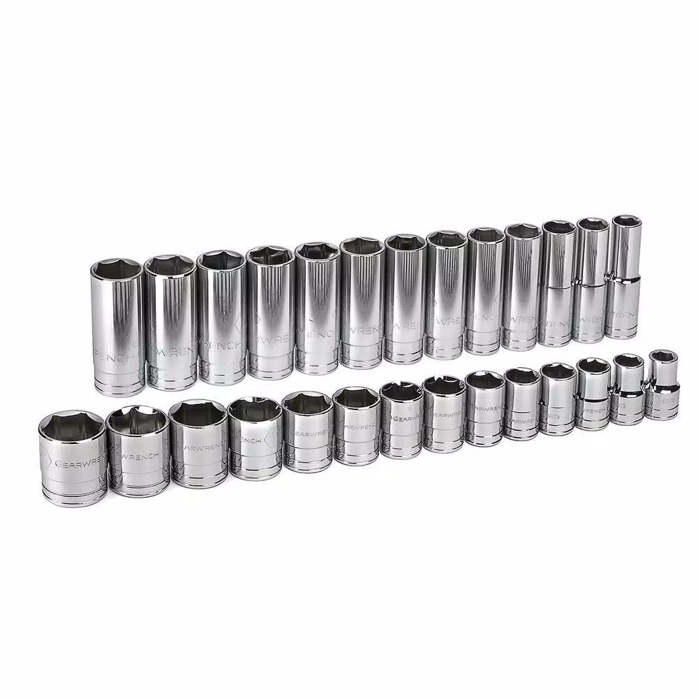 GEARWRENCH 27-Piece 1/2 in. Drive 6-Point Standard and Deep SAE Socket Set