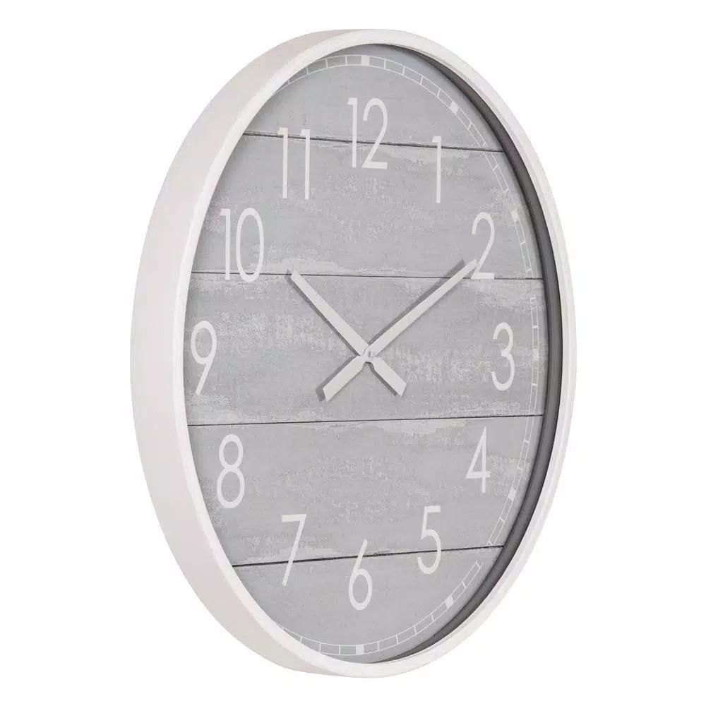 Pinnacle 28 in. Gray Washed Wood Plank Round Wall Clock - Rustic Farmhouse Decor