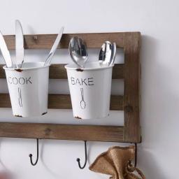 DANYA B DANAYA B. FHB2605 Rustic Hanging Utensil Caddy with 3 Tin Buckets and 5 Hooks thumbnail 5