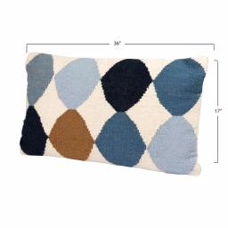 3R Studios Off-White Geometric Pattern Lumbar Throw Pillow, Blue and Brown, 26 x 16 in. thumbnail 3