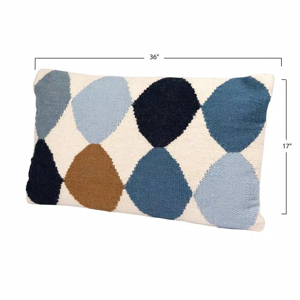 3R Studios Off-White Geometric Pattern Lumbar Throw Pillow, Blue and Brown, 26 x 16 in.