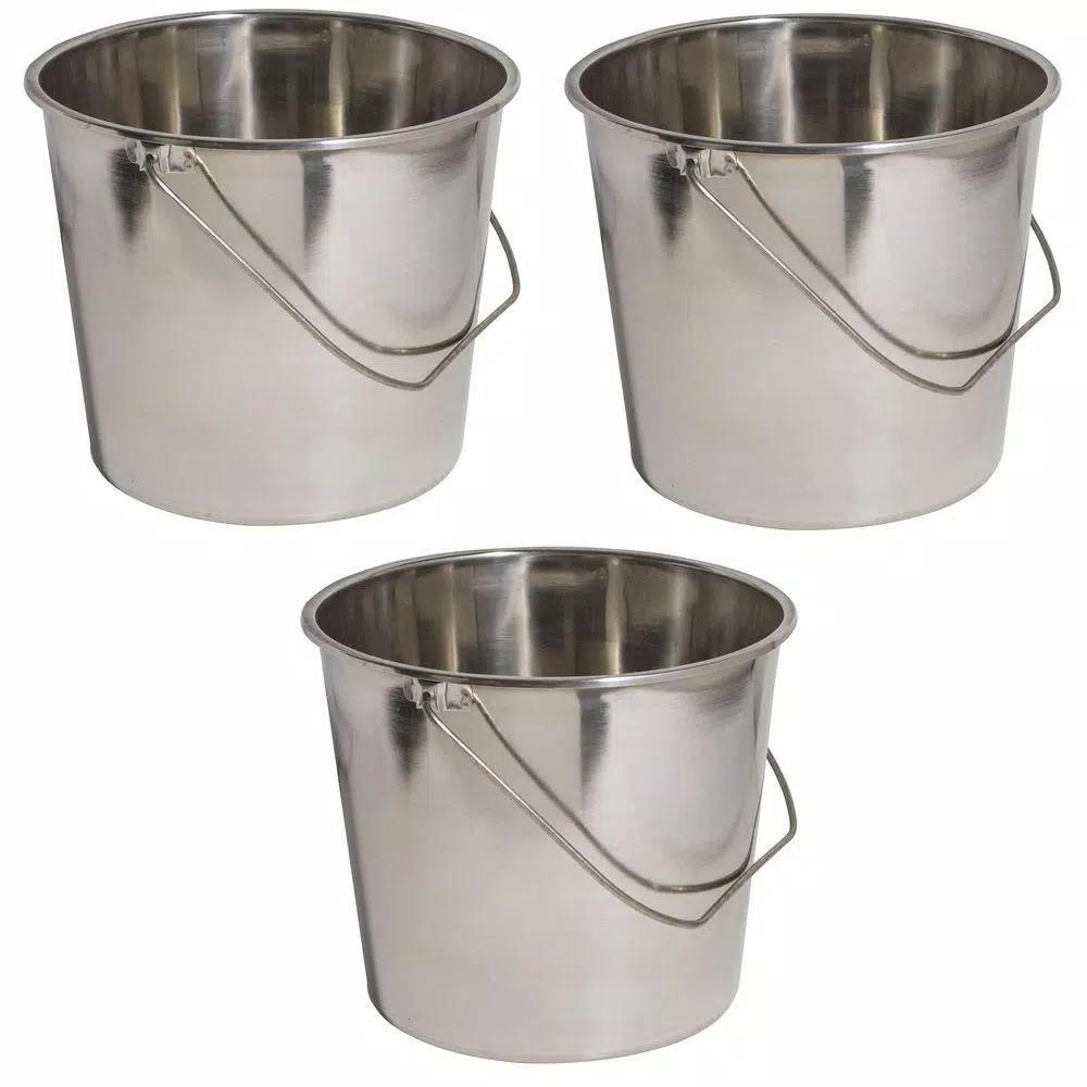 AmeriHome 3-Piece Stainless Steel Bucket Set, 5.28 Gallon Extra Large Metal Pails