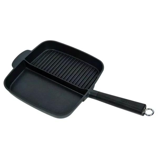MasterPan 11 in. Cast Aluminum Nonstick Sectional Grill Pan with Split Section, Black