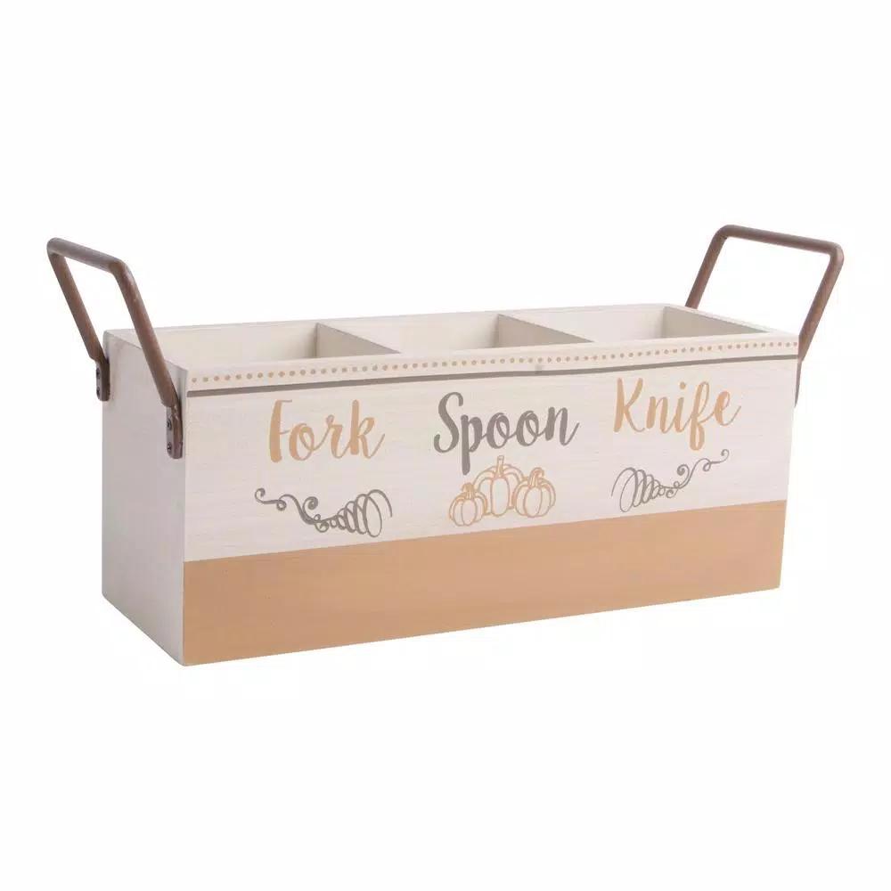Home Essentials Harvest Devotions 3-Section Wood Caddy Condiment Server with Handles