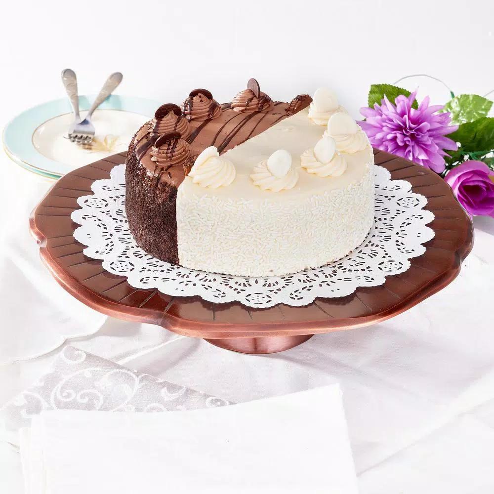 Old Dutch Antique Copper Lily Pad Cake Stand, 14.5 in. Aluminum Dessert Server