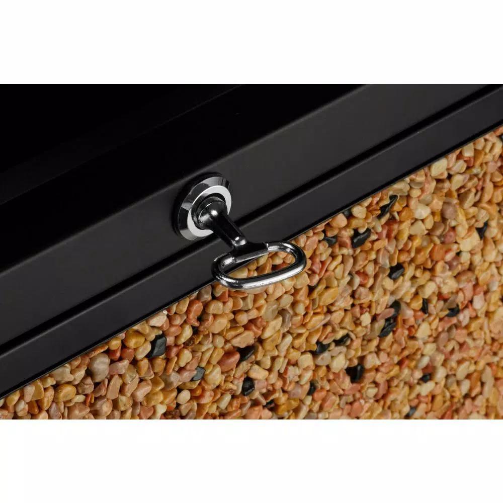 Alpine Industries 40 Gal. Steel Stone Panel Outdoor Commercial Trash Can with Lockable Lid
