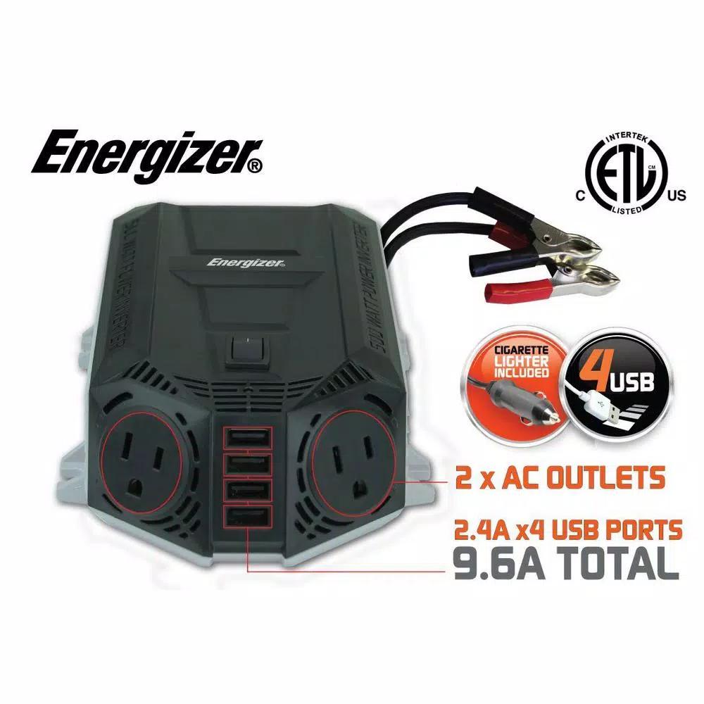 Energizer EN548 500W Power Inverter 12V DC to 120V AC with 4 USB Ports