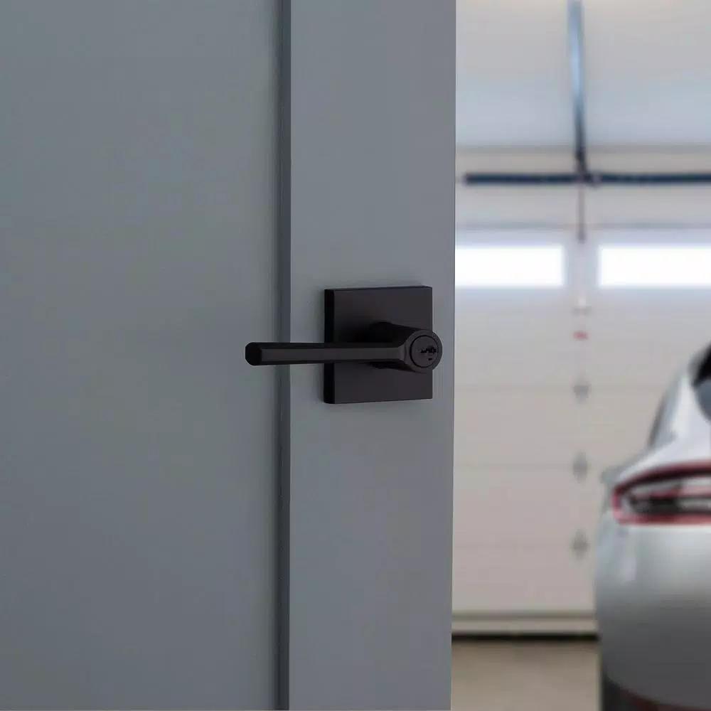 Kwikset Lisbon Signature Series Square Exterior Entry Door Lever, Iron Black, SmartKey Security