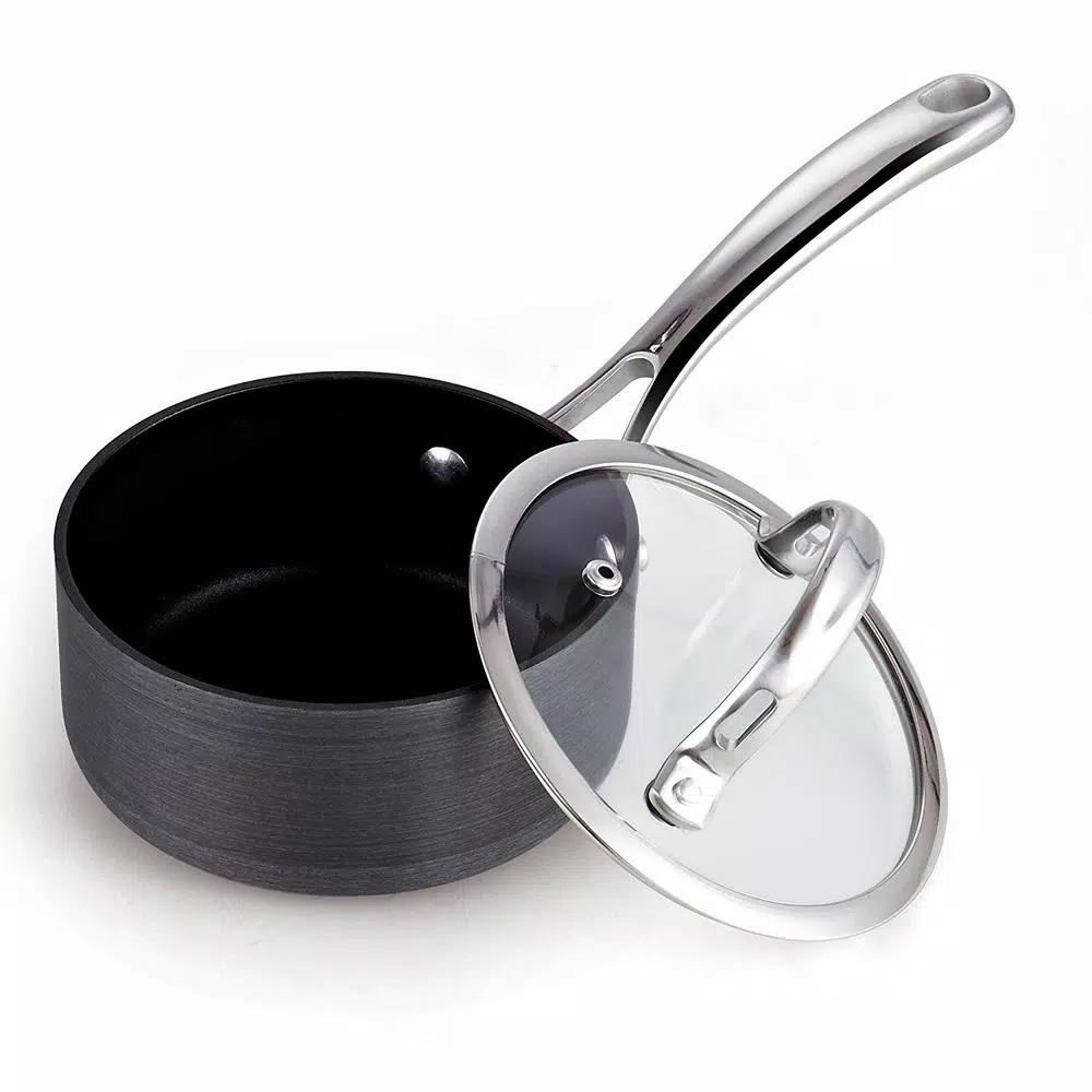 Cooks Standard 1 Qt. Hard-Anodized Aluminum Nonstick Saucepan with Glass Lid, Black