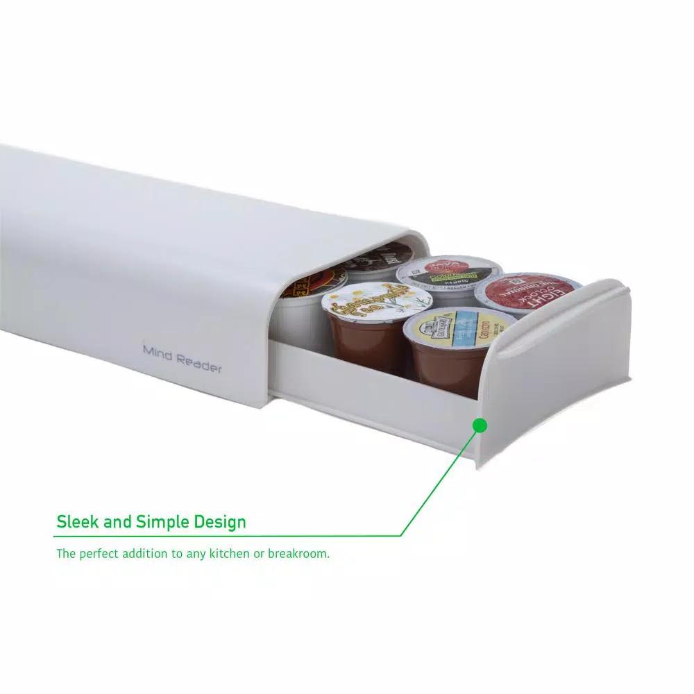 Mind Reader Single Serve Coffee Pod Holder - 12-14 Capacity Storage Drawer, White