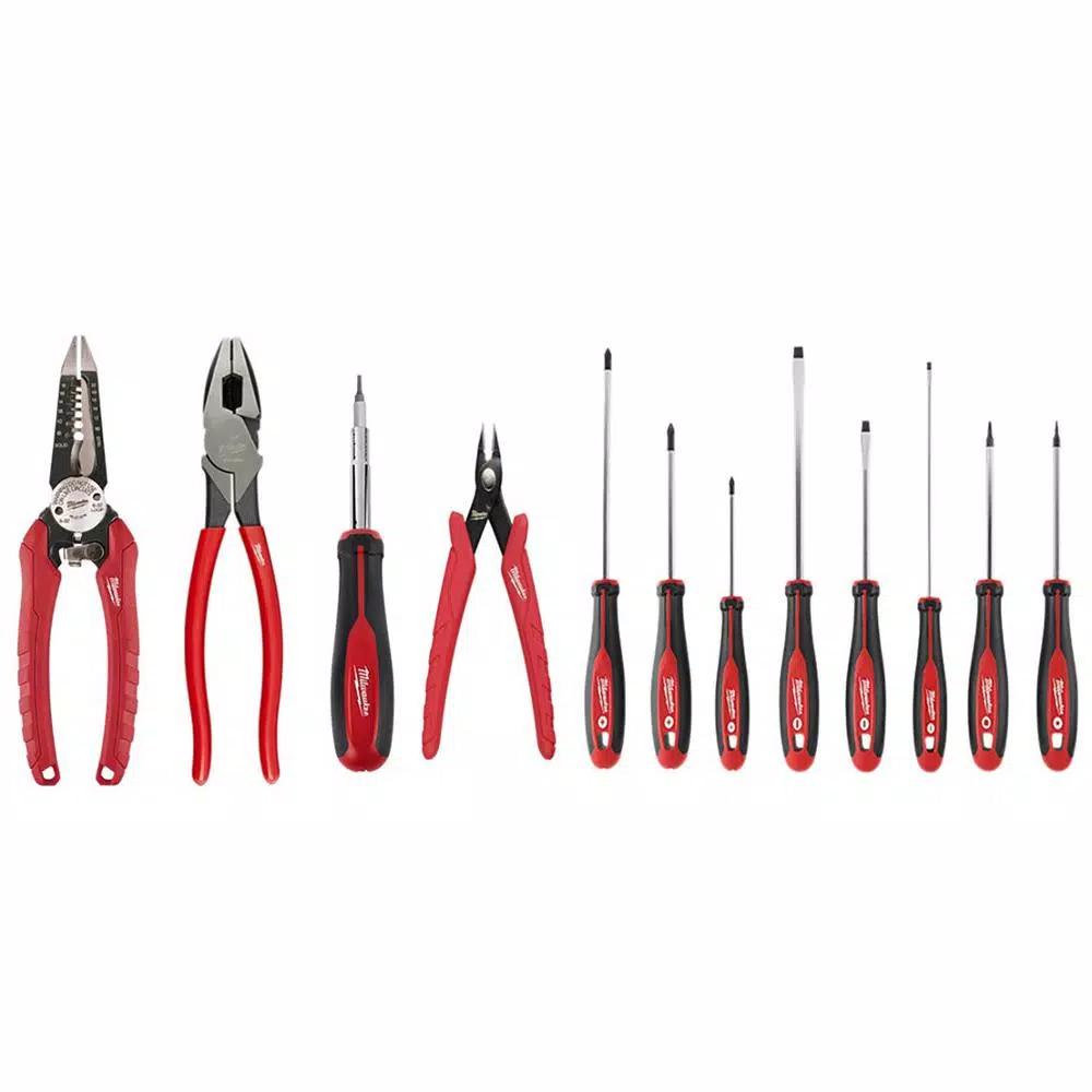 Milwaukee 12-Piece Electrician's Hand Tool Set with Pliers, Cutters, and Screwdrivers