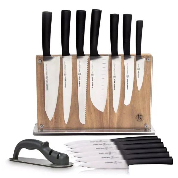 SCHMIDT BROS. Schmidt Brothers Carbon 6 15-Piece German Stainless Steel Cutlery Set with Acacia Wood Downtown Knife Block