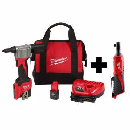 Milwaukee M12 12V Lithium-Ion Cordless Rivet Tool Kit with 3/8 in. Ratchet thumbnail 1