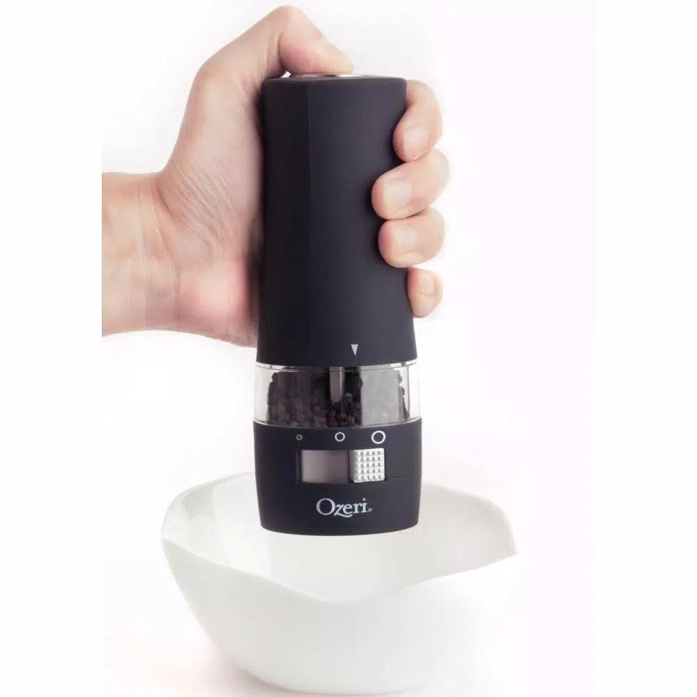 Ozeri Savore Soft Touch Electric Pepper Mill and Grinder, Adjustable Ceramic Mechanism, Black