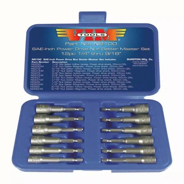 VIM Tools 12-Piece Magnetic and Hollow Body Nut Setter Set, SAE/Inch, 1/4 in. Hex Shank