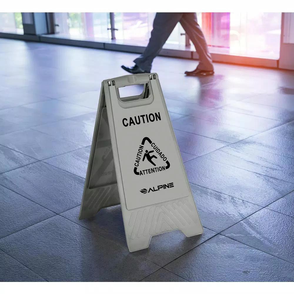 Alpine Industries 24 in. Gray Bilingual Wet Floor Sign, Two-Sided A-Frame Safety Sign