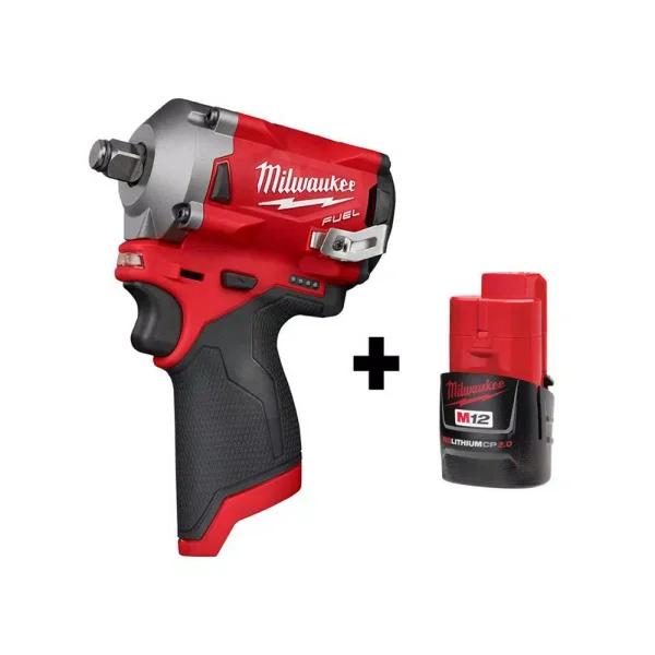 Milwaukee M12 FUEL 12V Brushless Cordless 1/2 in. Stubby Impact Wrench with 2.0 Ah Battery
