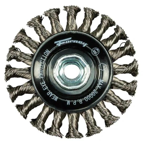 Forney 4 in. Stainless Steel Twist Knot Wire Wheel Brush for Heavy-Duty Cleaning