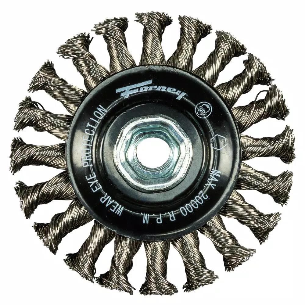Forney 4 in. Stainless Steel Twist Knot Wire Wheel Brush for Heavy-Duty Cleaning