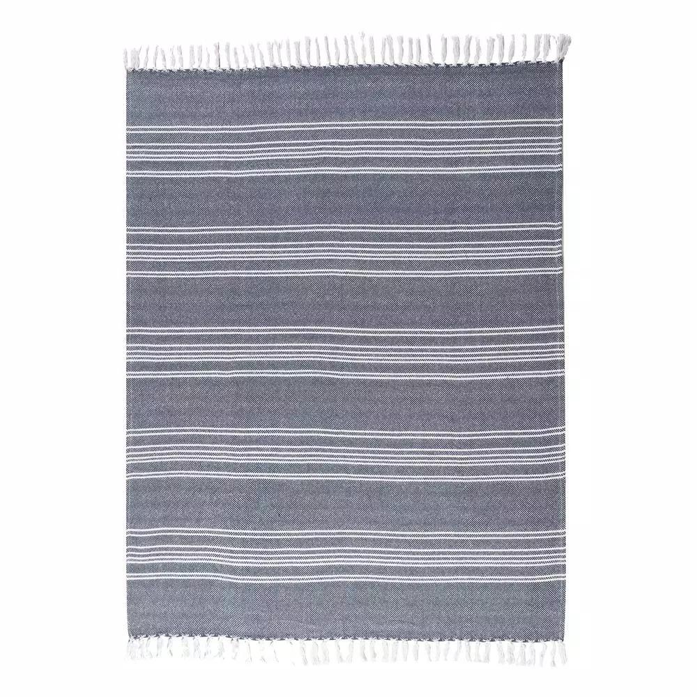 Unbranded MHF Home Blue and White Striped Cotton Blend Throw Blanket, 50 x 60 in.