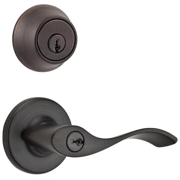 Kwikset Balboa Venetian Bronze Keyed Entry Lever and Single Cylinder Deadbolt Combo Pack