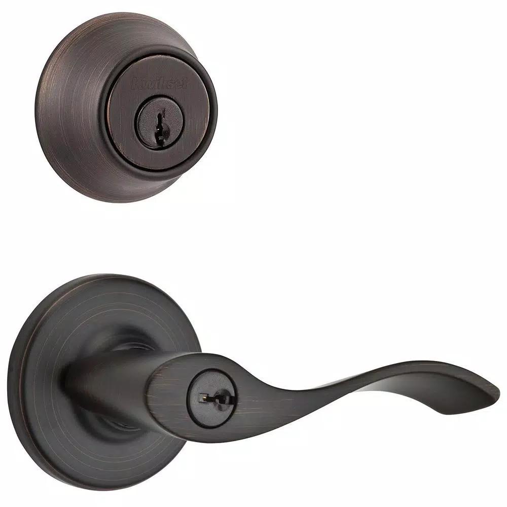 Kwikset Balboa Venetian Bronze Keyed Entry Lever and Single Cylinder Deadbolt Combo Pack