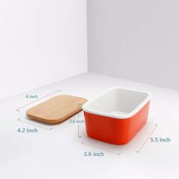 Sweese Large Porcelain Butter Dish with Beech Wood Lid, Orange thumbnail 2