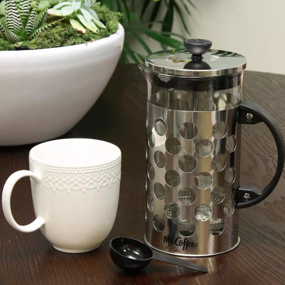 Mr. Coffee Polka Dot Brew 4-Cup Silver French Coffee Press with Scoop, 32 oz.