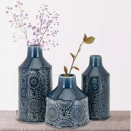 Benjara Athena Glazed Cerulean Blue Ceramic Floral Vases, Set of 3 thumbnail 6