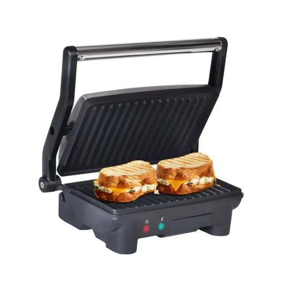 Elite Cuisine 3-in-1 Panini Press, Contact Grill and Indoor Grill, 1000W, Black Stainless Steel
