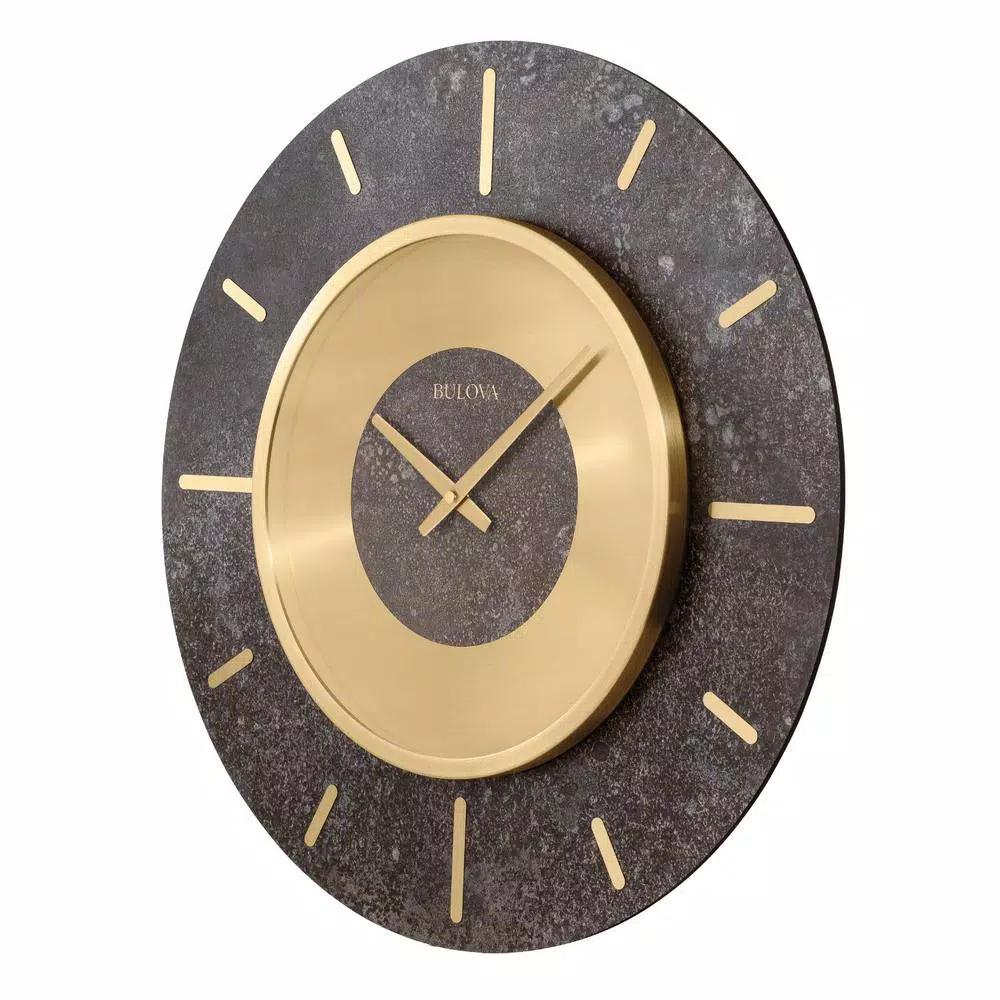 Bulova Chicago 23 in. Oversized Gallery Wall Clock with Brushed Brass Bezel and Granite Finish