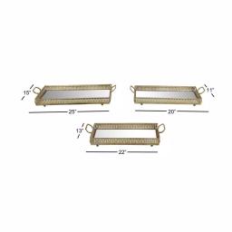 LITTON LANE Set of 3 Large Rectangular Metallic Gold Mirror Vanity Trays with Pierced Metal Designs thumbnail 5