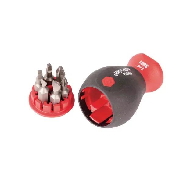 Wiha SoftFinish 6-in-1 Stubby Screwdriver Bit Set - Slotted, Phillips, and Square
