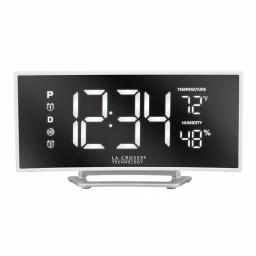 La Crosse Technology Curved Mirror LED Digital Alarm Clock with Temperature, Humidity, and USB Charging Port thumbnail 1