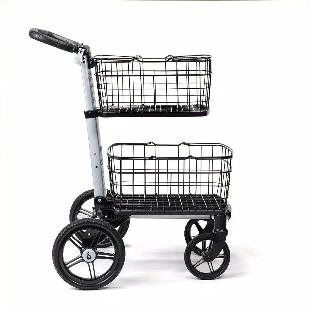 Unbranded Scout Folding Aluminum Cleaning Cart with Removable Baskets and Swivel Wheels
