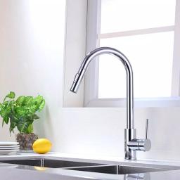 Vanity Art Chrome Single-Handle Pull-Down Kitchen Faucet with 360° Swivel Spout thumbnail 2