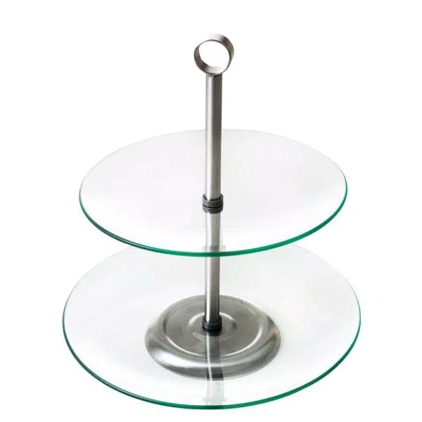 Chef Buddy 2-Tier Round Glass Buffet and Dessert Stand with Stainless Steel Base