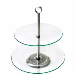 Chef Buddy 2-Tier Round Glass Buffet and Dessert Stand with Stainless Steel Base thumbnail 1