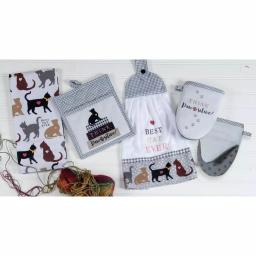 Kay Dee Fur Real Pets Cat Themed Cotton Kitchen Textile Set, 4-Piece Tan Pot Holder & Towel Set thumbnail 8