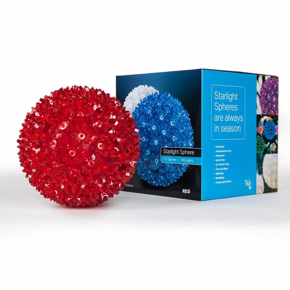 Wintergreen Lighting 7.5 in. Red LED Starlight Sphere with 120 Mini Lights